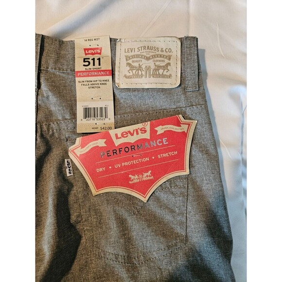 Levis Boys 511 Slim Fit Stretch Gray Performance UV Shorts 14 NWT - Picture 4 of 11